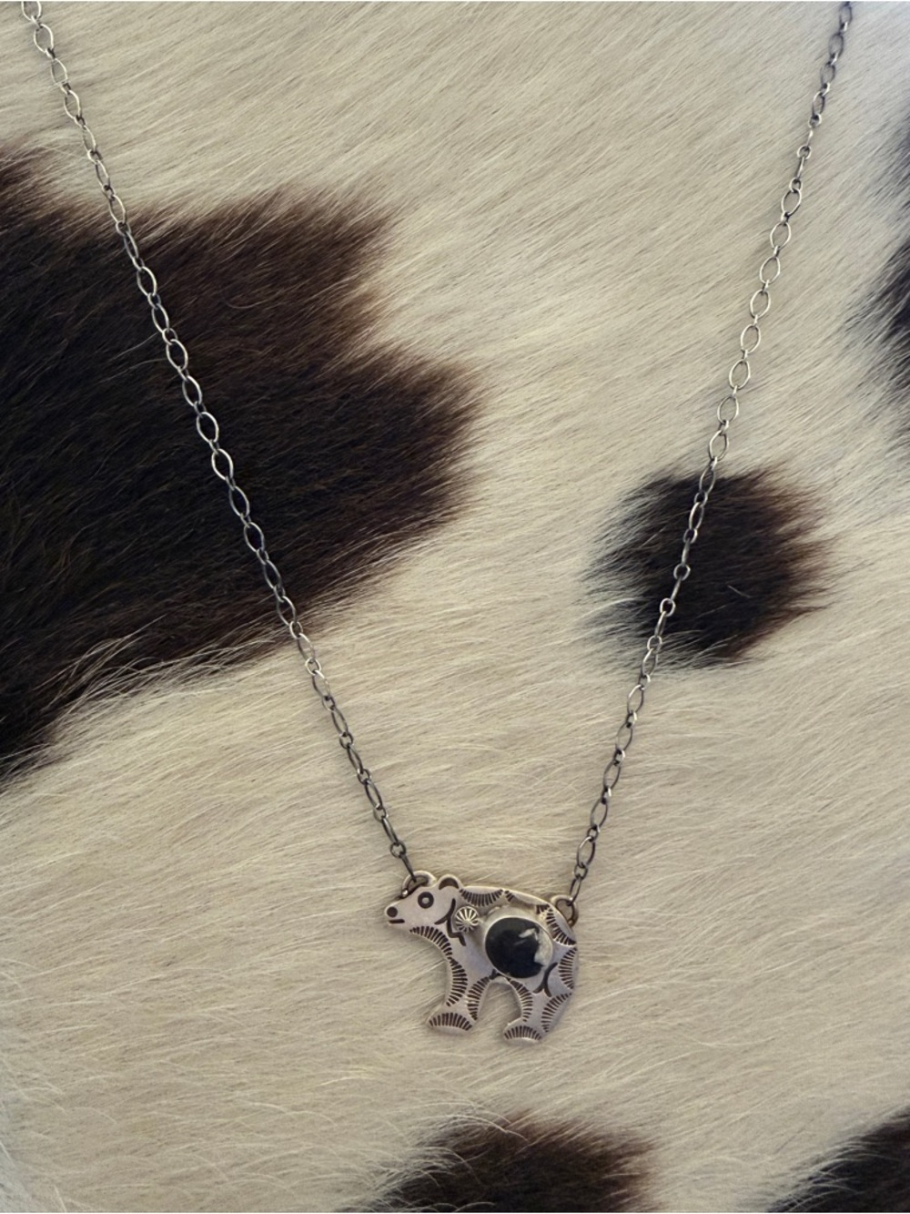 ❤️ White Buffalo Hand Stamped Statement Bear Necklace Matte Sterling 18+2” Adj - Picture 5 of 14